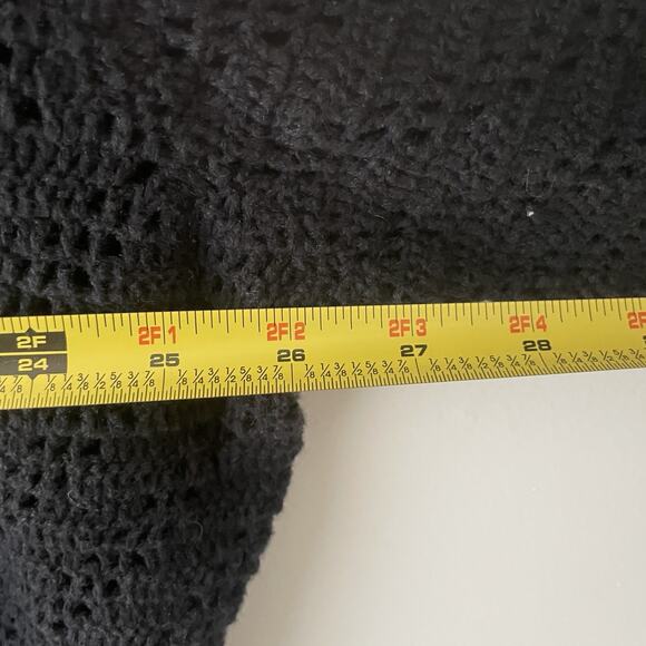 Black Crochet Knit Tie Front Cardigan Sweater Long Sleeve Whimsigoth Boho Y2K XL - Picture 5 of 6